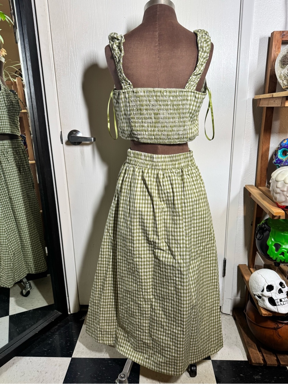 Gingham Maxi Skirt in Light Green - Women's - Picture 4 of 4